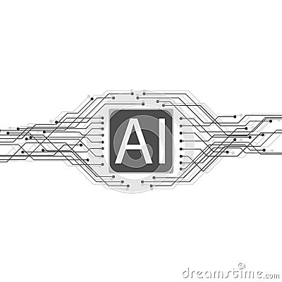 Artificial Intelligence. Communication concept by lines with dots. Robotization of processes Vector Illustration