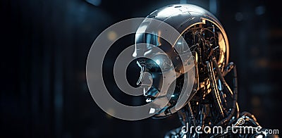 Artificial intelligence, composition of a chrome cyborg robot on a dark background, isolate. AI generated Stock Photo