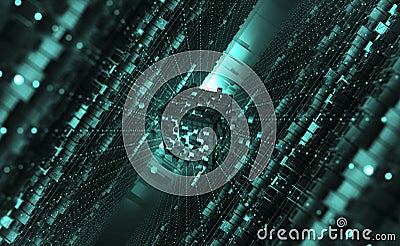 Artificial Intelligence. Computer mind. Quantum processor Cartoon Illustration