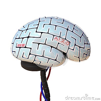 Artificial intelligence concept, bionic brain, robot brain 3d rendering Cartoon Illustration