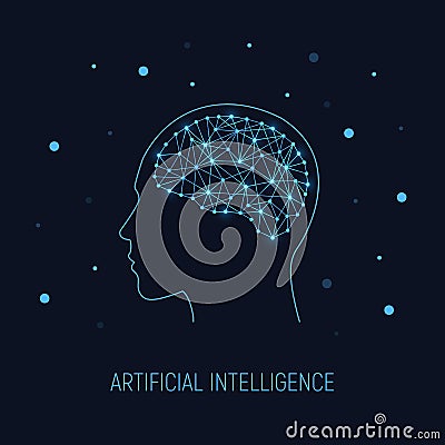 Artificial intelligence concept. Cybernetic brain in electronic cyberspace. Science, technology background. Vector Illustration