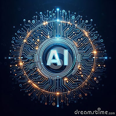Artificial Intelligence concept with logo AI Abstract futuristic electronic circuit technology backgroundt Stock Photo