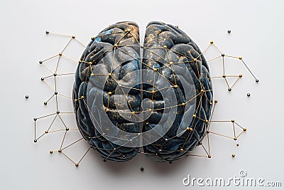 Artificial intelligence concept showing brain connected with network of pins Stock Photo