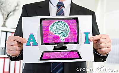 Artificial intelligence concept shown by a businessman Stock Photo