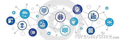 Artificial Intelligence concept web icons banner. Robotics, Chatbot, Database, Big Data flat illustration Vector Illustration