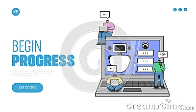 Artificial intelligence Concept. Website Landing Page. Developers Programming Conversation Scenario With Chatbot Vector Illustration