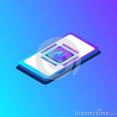 Artificial intelligence CPU on smartphone concept design, Ai next technology. Vector illustration Vector Illustration
