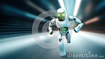 Artificial intelligence 3D robot running on solid background with copy space, digital world technology Stock Photo