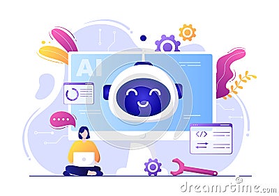 Artificial Intelligence Digital Brain Technology and engineering Concept With Programmer Data or Systems Scientific Context Vector Illustration