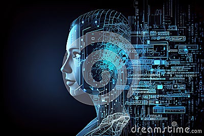 Artificial intelligence facial recognition, created by a neural network Generative AI Illustration Stock Photo