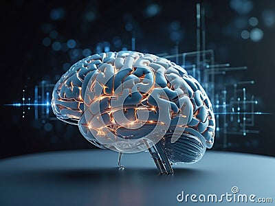 Artificial intelligence in the form of a brain. Digital technologies. Neural networks. Neural chip. The concept of Stock Photo