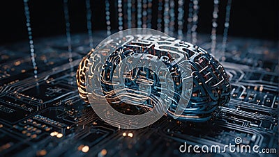 Artificial intelligence in the form of a brain. Digital technologies. Neural networks. Neural chip. The concept of implanting a Stock Photo