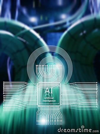 Artificial intelligence Future Technology. Communication Network concept. Blurred modern datacenter background Stock Photo