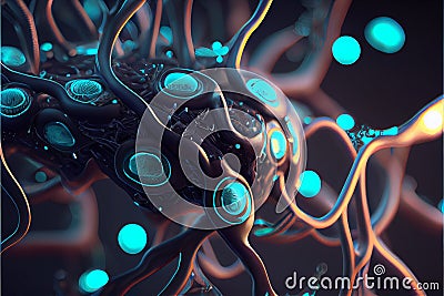 Artificial Intelligence Futuristic Neurolink Connectors created with Generative Ai Stock Photo