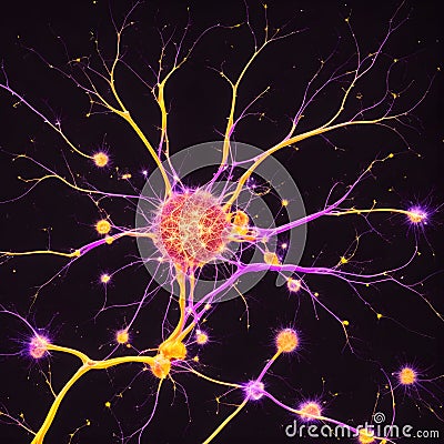 a cluster of neuron floats and branches out with axons and dendrites of cells in the brain's outer layers. Stock Photo
