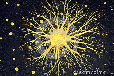 a cluster of neuron floats and branches out with axons and dendrites of cells in the brain's outer layers. Stock Photo