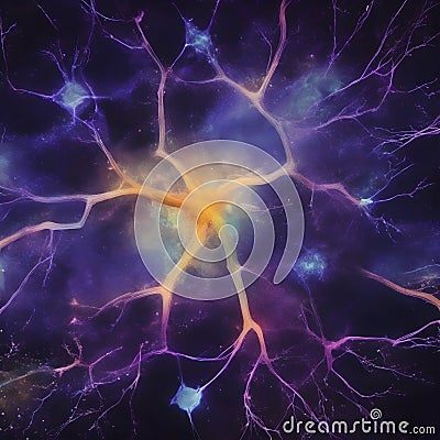a cluster of neuron floats and branches out with axons and dendrites of cells in the brain's outer layers. Stock Photo