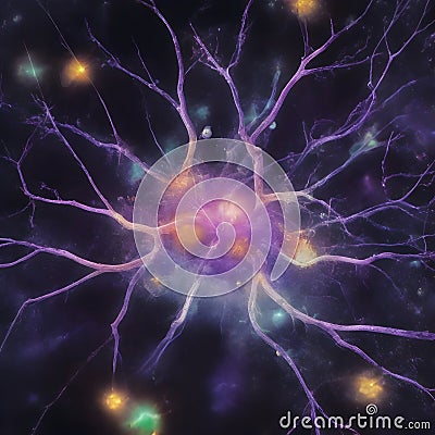 a cluster of neuron floats and branches out with axons and dendrites of cells in the brain's outer layers. Stock Photo