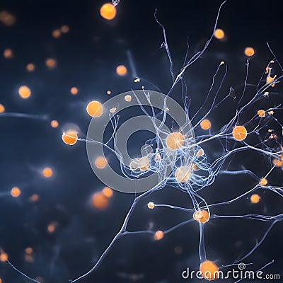 a cluster of neuron floats and branches out with axons and dendrites of cells in the brain's outer layers. Stock Photo