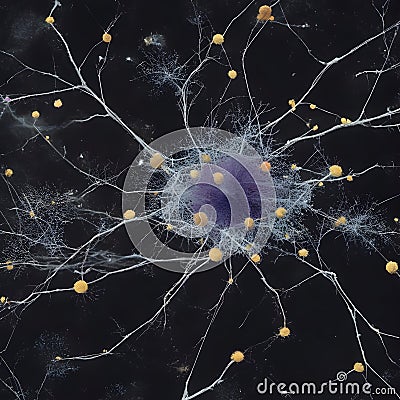 a cluster of neuron floats and branches out with axons and dendrites of cells in the brain's outer layers. Stock Photo