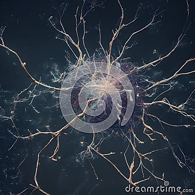 a cluster of neuron floats and branches out with axons and dendrites of cells in the brain's outer layers. Stock Photo