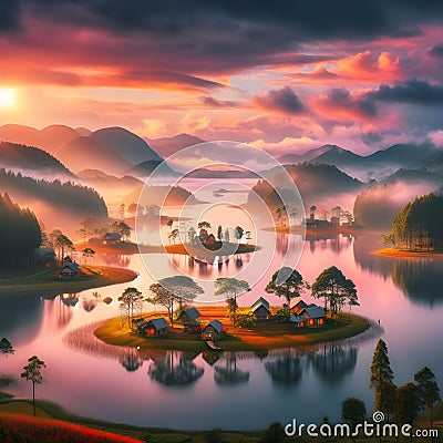 image of fairy landscape at Lake Tuyen Lam, Da Lai in the lower world. Stock Photo