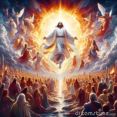 painterly image of revelation rapture of the return of Christ to earth. Stock Photo