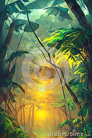 image of the twilight landscape in the thick isolated tropical jungle Stock Photo