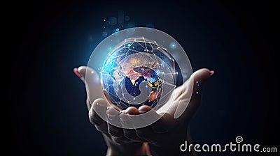 Artificial intelligence holds the world and all humanity in hand Stock Photo