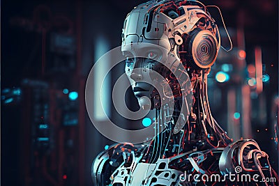 Artificial intelligence humanoid cyber robot futuristic digital technology concept Cartoon Illustration