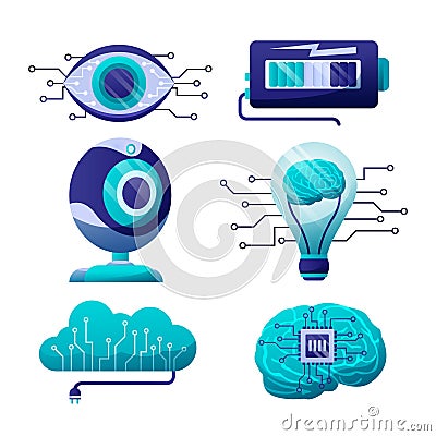 Artificial intelligence icon set element design vector. AI technology and cyber elements. Futuristic technology service and Vector Illustration