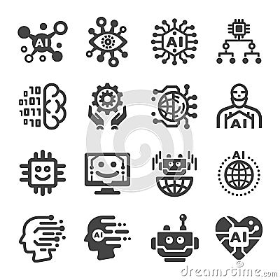 Artificial intelligence icon set Vector Illustration
