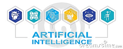 Artificial Intelligence icons illustration template. Robotics, Chatbot, Database, Big Data illustration for web banner Vector Illustration