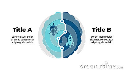 Artificial Intelligence Infographic. Machine Digital Knowledge. Deep Learning Chart Template. Brain 2 Options Diagram Vector Illustration