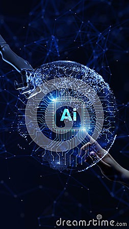 Artificial Intelligence Integration Highlighted on Digital Globe Stock Photo