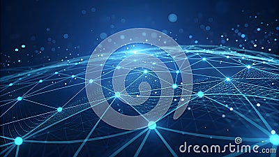Artificial intelligence network, abstract image of a digital network illuminated by blue light, on a dark background Stock Photo