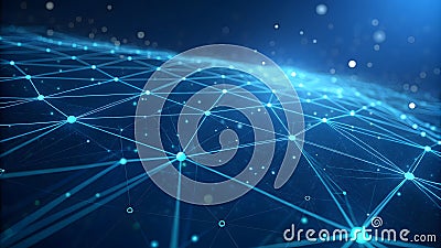 Artificial intelligence network, abstract image of a digital network illuminated by blue light, on a dark background Stock Photo