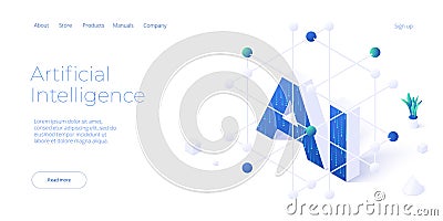 Artificial intelligence or neural network concept in isometric vector illustration. Neuronet or ai technology background with data Vector Illustration