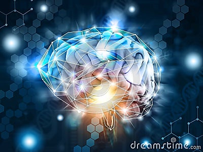 Artificial intelligence, processing neurological data, brain, cloud Stock Photo