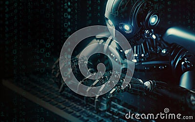 Artificial Intelligence Robot Ai Hacking Ai Database Error Hacker Binary Code Background Database security cyber security Stock Photo