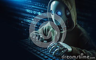 Artificial Intelligence Robot Ai Hacking Ai Database Error Hacker Binary Code Background Database security cyber security Stock Photo