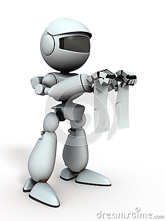 The artificial intelligence robot broke the document. Cartoon Illustration