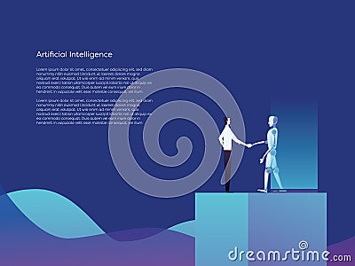 Artificial intelligence robot and businessman shaking hands vector concept. Symbol of new technology, future, innovation Vector Illustration