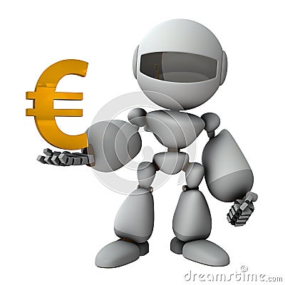 An artificial intelligence robot that controls the euro economy. Cartoon Illustration