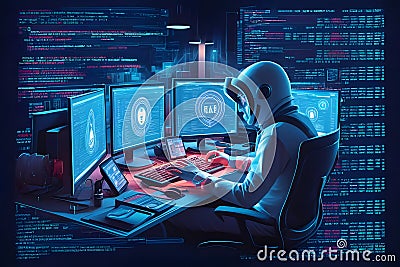 Artificial intelligence robot generate code Cartoon Illustration