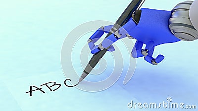 Artificial intelligence, a robot hand writes letters Stock Photo