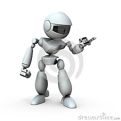 An artificial intelligence robot is pointing at someone. Cartoon Illustration
