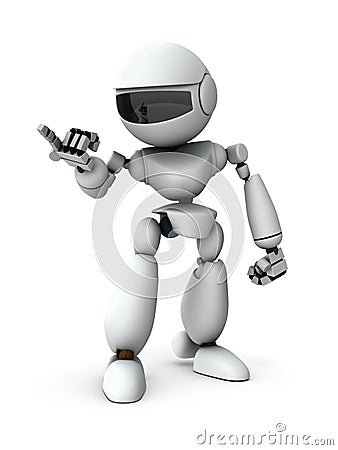 An artificial intelligence robot is pointing at someone. Cartoon Illustration