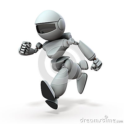 An artificial intelligence robot that runs to the left. Cartoon Illustration