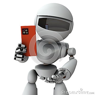 An artificial intelligence robot that takes pictures with a smartphone. Stock Photo